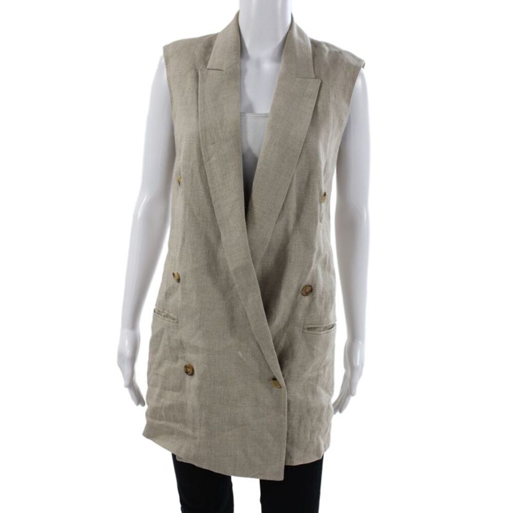 Michael Kors Womens Linen Doubles Breasted Buttoned Blazer Vest Beige Size 2